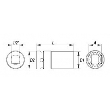 Nástavec 1/2" rázový šestihranný hluboký 32 mm CrMo Nástavec 1/2" rázový šestihranný hluboký 32 mm CrMo