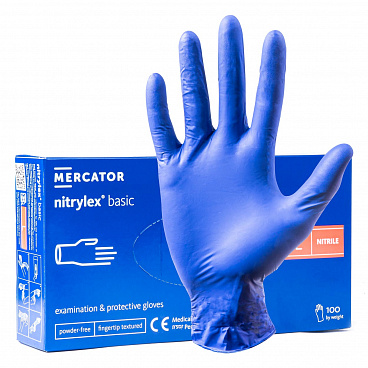 Nitrilové rukavice modré Mercator Nitrylex Basic velikost L 100 ks. Nitrilové rukavice modré Mercator Nitrylex Basic velikost L 100 ks.