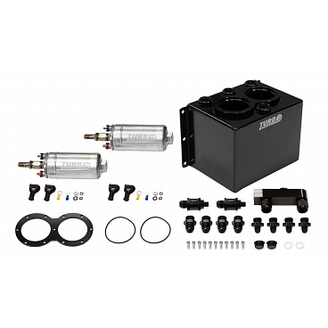 Nádrž na palivo Swirl Pot 3L TurboWorks pro 2 čerpadla 250LPH + lišta (v sadě) Černá Nádrž na palivo Swirl Pot 3L TurboWorks pro 2 čerpadla 250LPH + lišta (v sadě) Černá