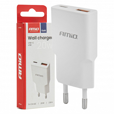 Síťová nabíječka 230V 20W GaN USB-C USB-A Síťová nabíječka 230V 20W GaN USB-C USB-A