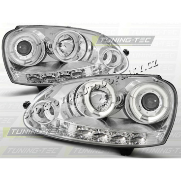 VW GOLF V 2003-09 PŘEDNÍ ČÍRÁ SVĚTLA ANGEL EYES CHROME