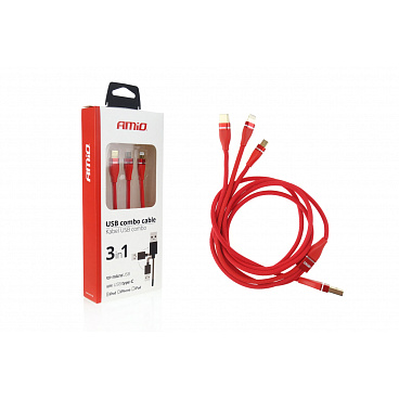 Multikabel do telefonu USB/ 3 konektory (iPhone +  iPad, USB typ C a microUSB)