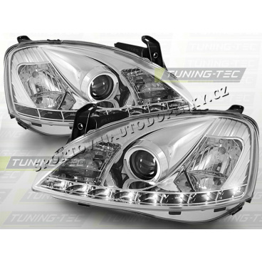 OPEL CORSA C 2000-06 PŘEDNÍ ČÍRÁ SVĚTLA DAYLIGHT LED CHROME OPEL CORSA C 2000-06 PŘEDNÍ ČÍRÁ SVĚTLA DAYLIGHT LED CHROME