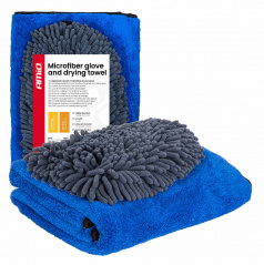 Rukavice z mikrovlákna a ručník na sušení auta 94/800gsm 20x26/60x90cm AMIO-04489