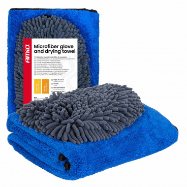 Rukavice z mikrovlákna a ručník na sušení auta 94/800gsm 20x26/60x90cm AMIO-04489