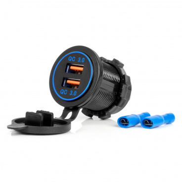 Vodotěsná automobilová nabíječka s USB porty 2xUSB QC3.0 12V 24V 