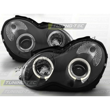 MERCEDES W 203 C-KLASA 2000-04 PŘEDNÍ ČÍRÁ SVĚTLA ANGEL EYES BLACK