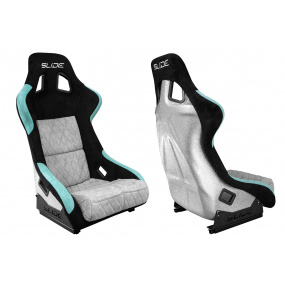 Sportovní křeslo SLIDE KS2 Premium Černá & Mátová & Prošívaná Šedá Velur Stříbrný Třpyt