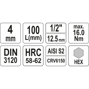 Nástavec prodloužený 1/2" bit Imbus H4 Nástavec prodloužený 1/2" bit Imbus H4