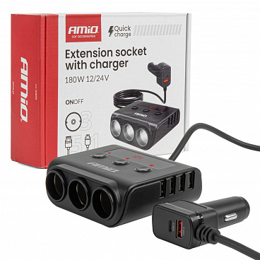 Rozbočovač zásuvky zapalovače s nabíječkou 4xUSB-A QC3.0 PD 3.0 180 W Rozbočovač zásuvky zapalovače s nabíječkou 4xUSB-A QC3.0 PD 3.0 180 W