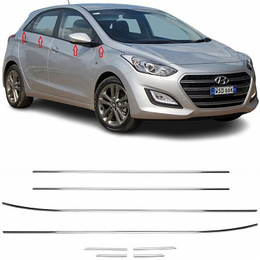 Nerez spodní obložení oken Hyundai i30 HTB 2012-17 8 ks (Ne kombi)