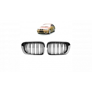 Gril BMW 3 E46 dvojité žebrování Lesklá černá