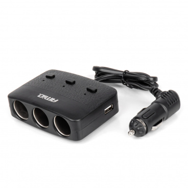 Rozdělovač zásuvky zapalovače s nabíječkou 2x USB-A ON/OFF LED 12V 24V 100W 70cm AMIO-04363