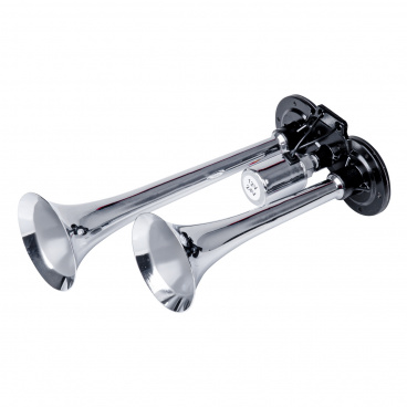 Klakson zvukový signál fanfára dvojitá chrom 12V 24V 