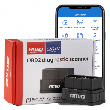 Skenovací tester diagnostického rozhraní AMiO ELM327 OBD2 BT PIC25K80 DC24K AMIO-04731