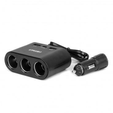 Rozdělovač zásuvky zapalovače s nabíječkou 2x USB-A 1x USB-C 12V 24V 120W 70cm AMIO-04361