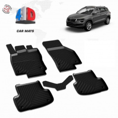 Gumový set 4D přesných autokoberců Škoda Karoq včetně krytu zadní střední části