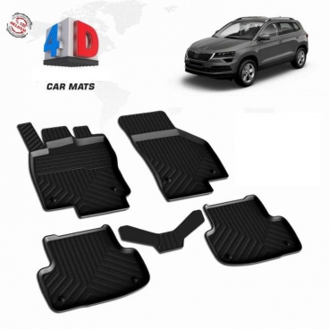 Gumový set 4D přesných autokoberců Škoda Karoq včetně krytu zadní střední části