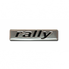 Plastický znak RALLY alu provedení s podlepením 70x17 mm
