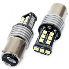 15 SMD LED bílé žárovky jednovláknové Ba15S 21W (P21W) CANBUS - 2 ks