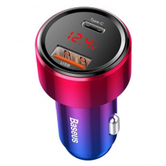 Nabíječka do auta Baseus Magic USB + USB-C QC 4.0 PD 45W červeno-modrá