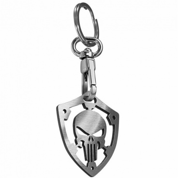 Přívěsek na klíče - klíčenka LEBKA kovový stříbrný